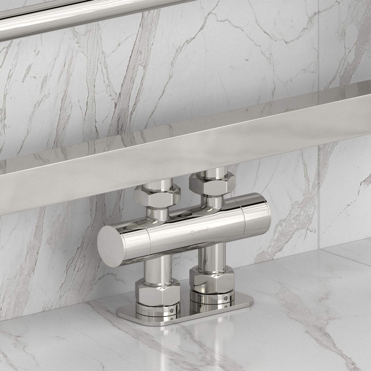 Вентиль, Сунержа, EU50, 2 х НР G 1/2" / 2 х НГ G 3/4", прямой, скрытый, материал-нержавеющая сталь, цвет-сталь без покрытия