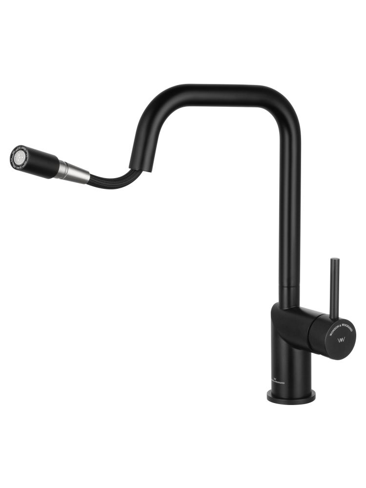 Смеситель для кухни с выдвижным изливом WONZON & WOGHAND, Черный матовый (WW-6018-MB)
