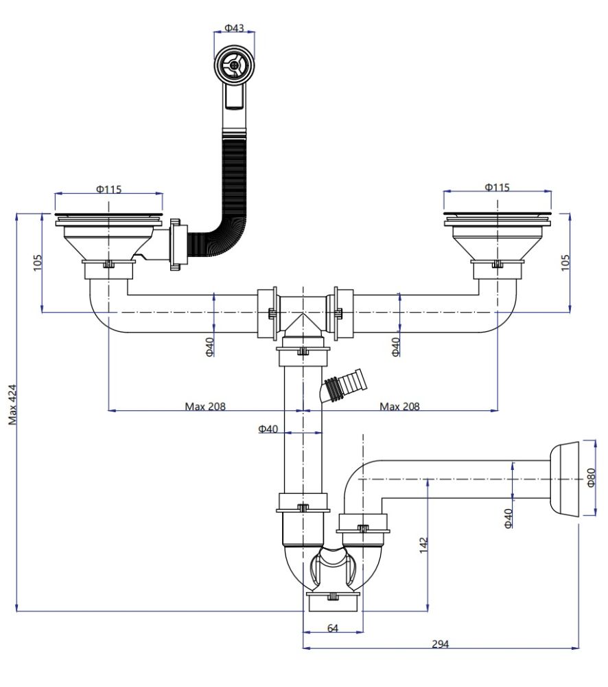 Сифон двойной  3 1/2"  с круг пер черный, артикул 12G14PB4-P2A  черн