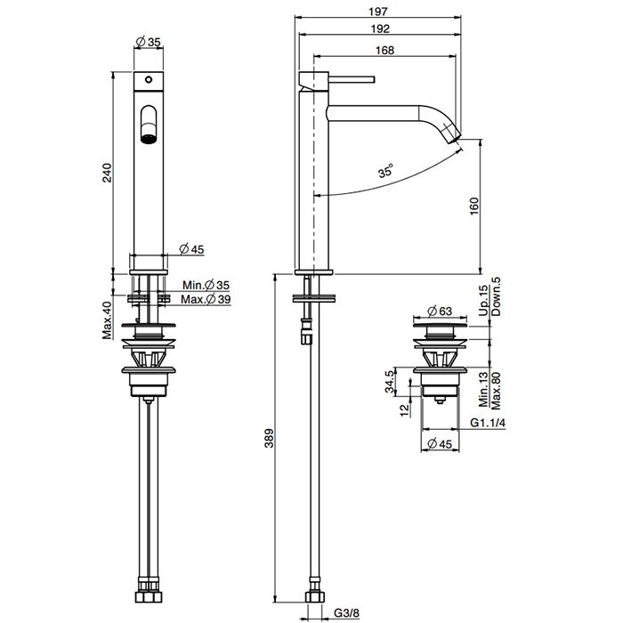 Fima Carlo Frattini Spillo Up Cмеситель для раковины, на 1 отв., высокий, XS, с донным клапаном, цвет: золото, артикул F3031LXSOR.1