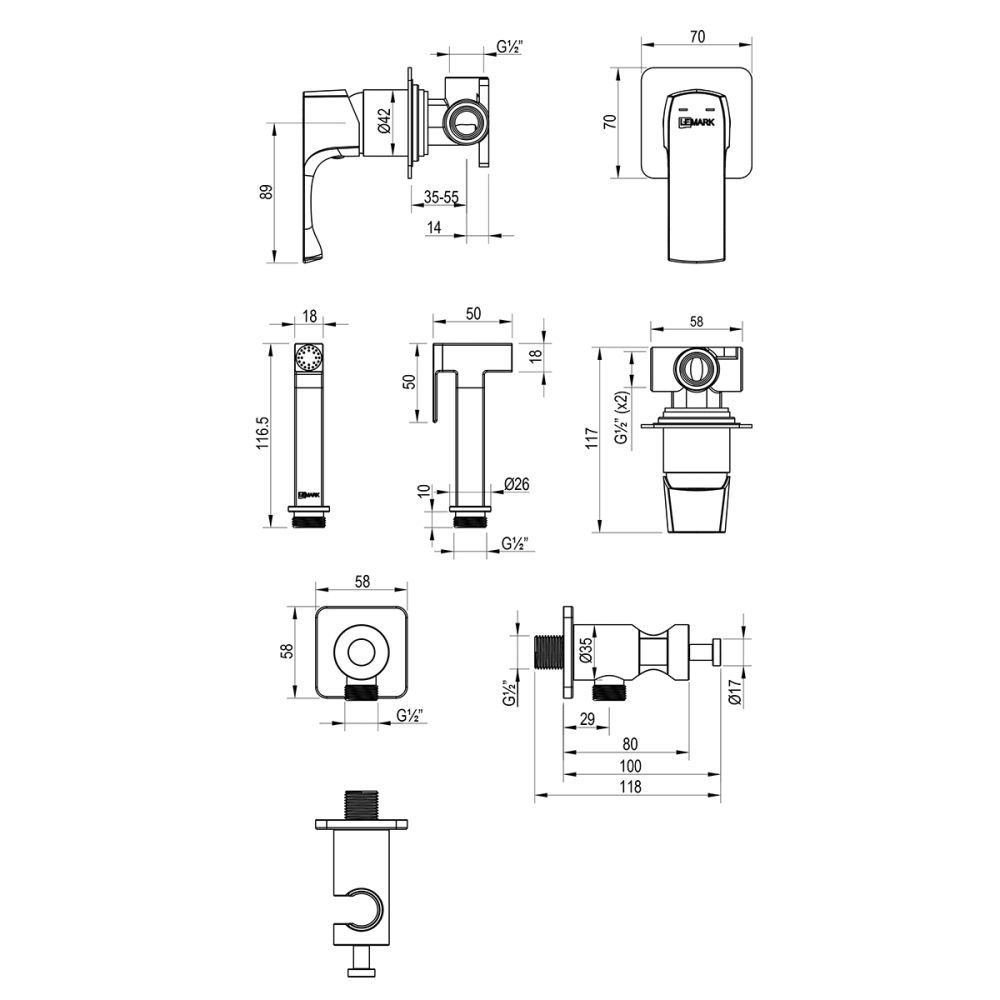 Смеситель Lemark Ursus с гигиеническим душем встраиваемый (LM7219BG), артикул LM7219BG