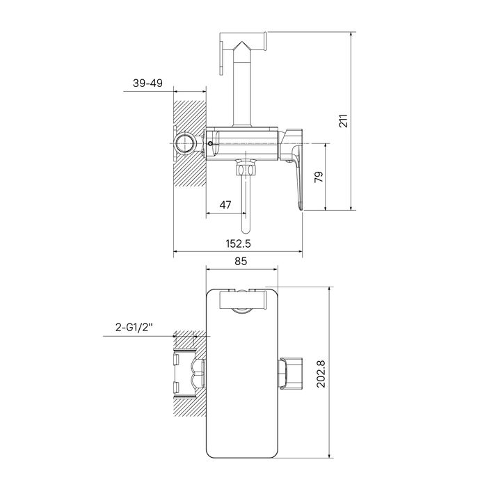Смеситель IDDIS с гигиеническим душем встраиваемый полка черный Axes (AXEBLSHi08), артикул AXEBLSHi08