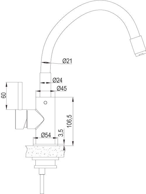 AQG WOLLOBY, смеситель для кухни с гибким серым изливом, цвет хром