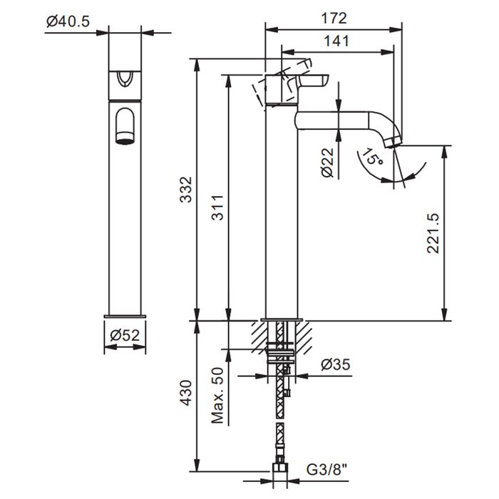 Fantini Icona Classic Смеситель для раковины, 1 отв., без донного клапана, излив 140мм, цвет: хром