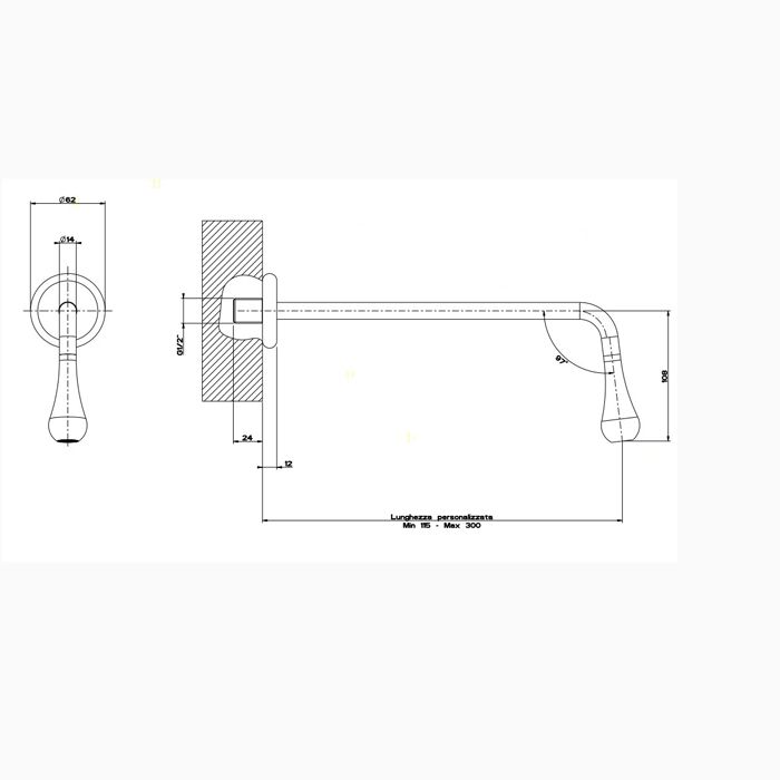 Gessi Goccia Настенный излив с инд.длиной (115-300мм), для монтажа с удаленным управлением 33700/33743 (не входит в комплект), цвет: белый