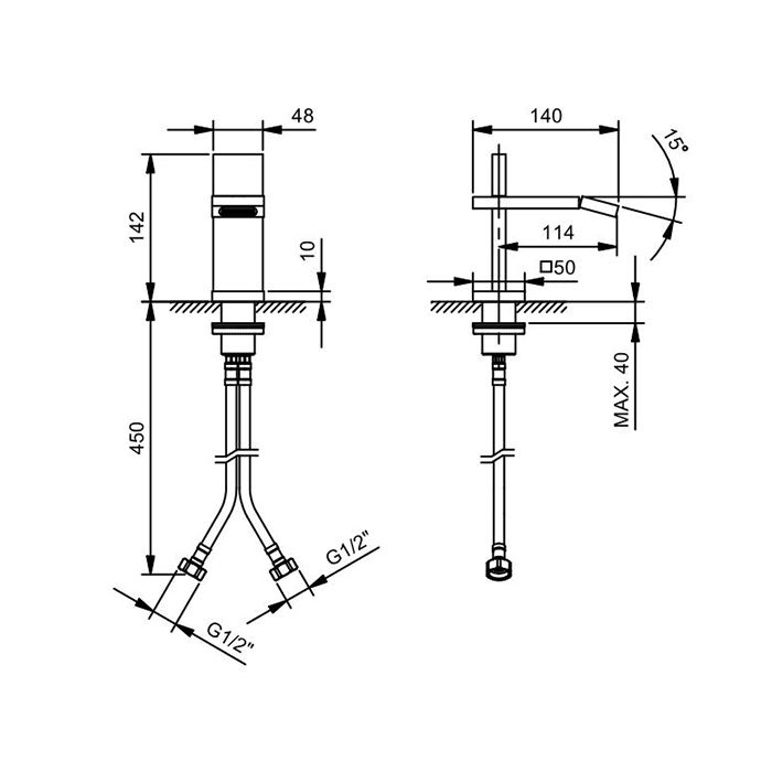 Fantini AK/250ммеситель для биде, 1 отв., без донного клапана, излив 114мм, цвет: Matt Gun Metal PVD