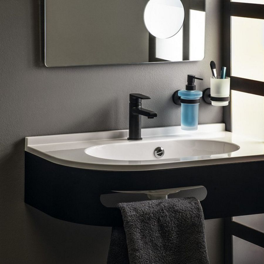 Стакан X-ROUND BLACK одинарный для зубных щёток с держателем, черный, Sapho