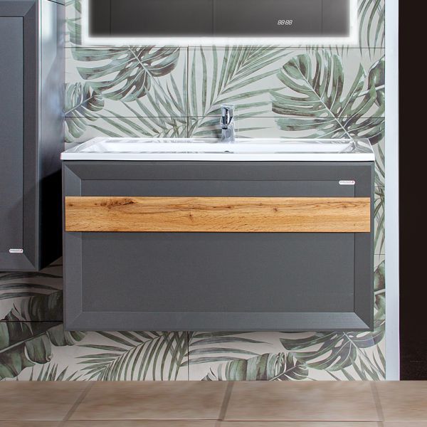 Тумба под раковину подвесная Бриклаер БЕРЛИН оникс серый, 100 см