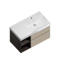 Тумба CUBO правая подвесная с ящиками 90, лимо матовая-древесная