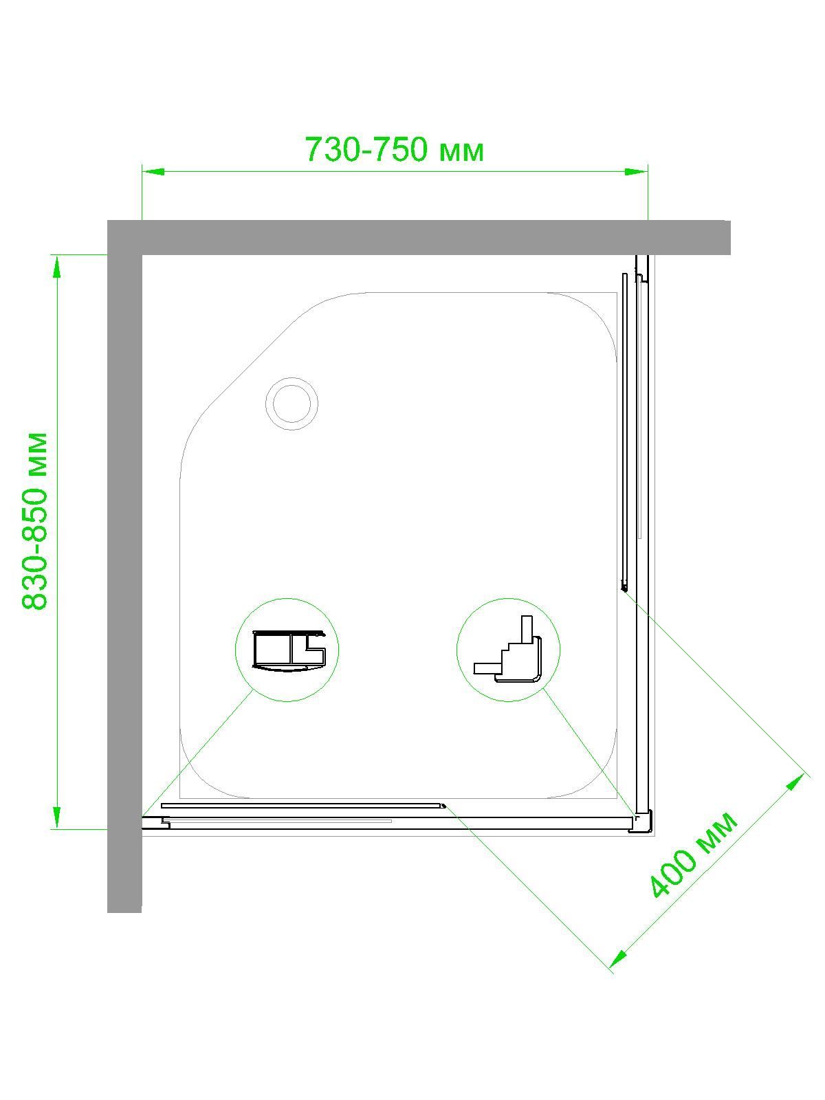 Душевой уголок RB HPD-T-BL 75х85х185 (прозрачное)
