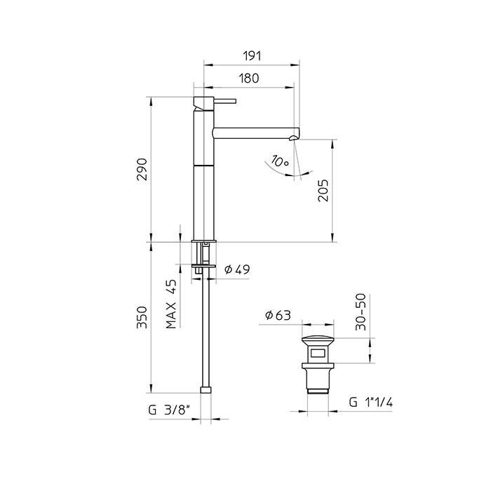 Bossini Oki Смеситель для раковины на 1 отв., высокий с заглушкой 1”1/4, цвет: хром Bossini Oki Смеситель для раковины на 1 отв., высокий с заглушкой 1”1/4, цвет: хром