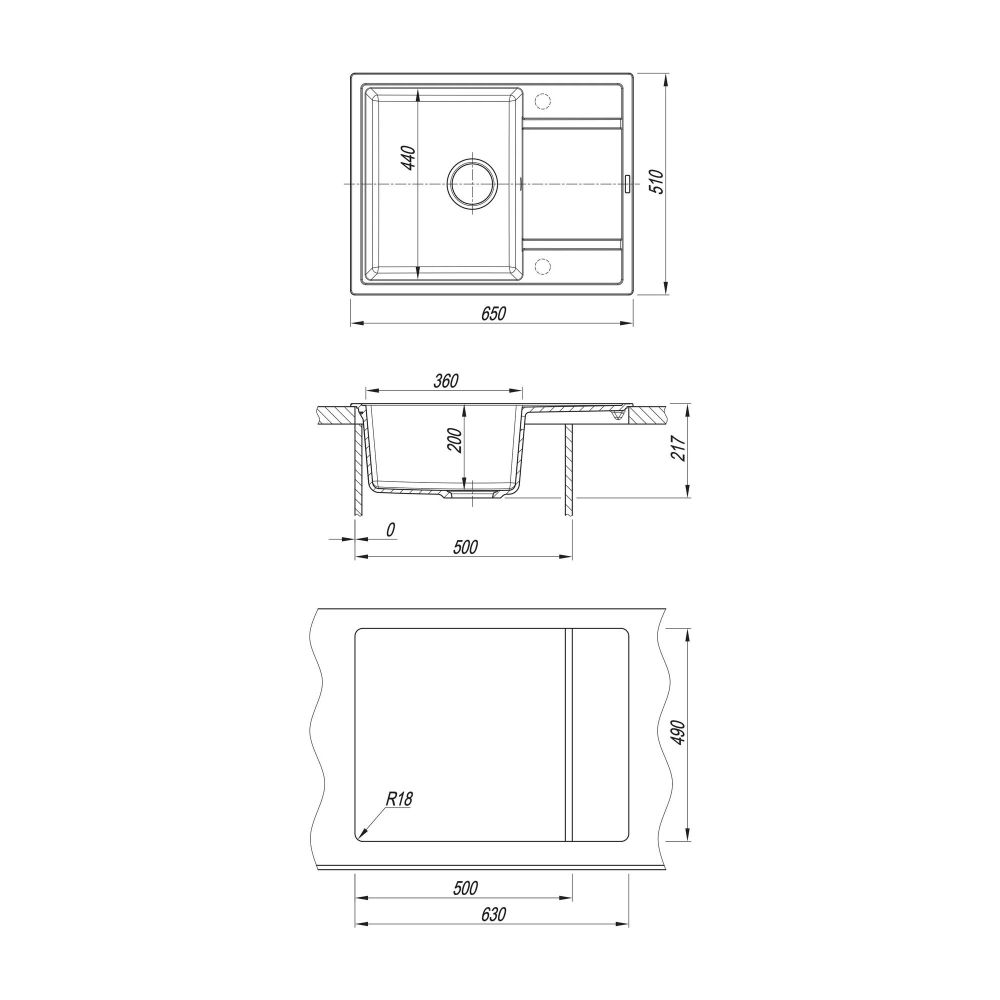 Кухонная мойка Florentina ЭСТЕЛЬ 20.520.C0650.302, антрацит, артикул 20.520.C0650.302