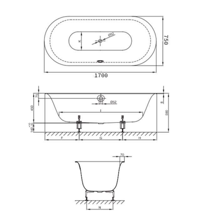 Опора для ванны, Bette, универсальная, комплект-2 штуки, артикул B23-1500