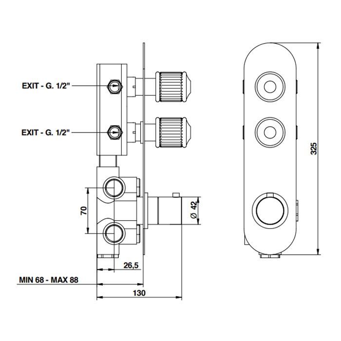 Bongio Rivoli Термостатический смеситель скр. монтаж на 3 источника, цвет матированное золото/Cristallo 00, артикул 05542OP003EU