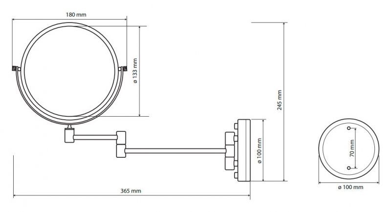 Косметическое зеркало без подсветки хром матовый Ø133