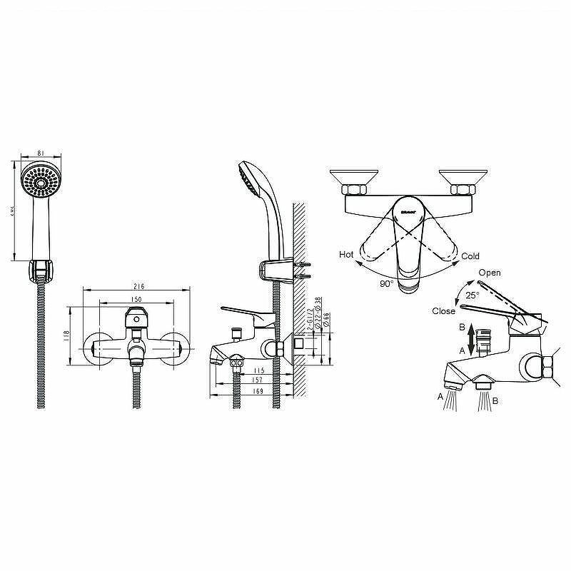 Смеситель для ванны Bravat Emeralda F6135147CP-B-RUS, хром, артикул F6135147CP-B-RUS
