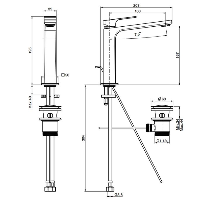 Fima Carlo Frattini Fit Смеситель для раковины, на 1 отв., высокий h: 19.5см., с донным клапаном, цвет: хром, артикул F3381LCR.1.ES