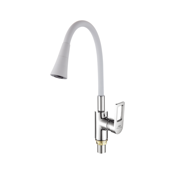 Смеситель для кухни с гибким изливом FASHUN A4253+B13, хром/белый