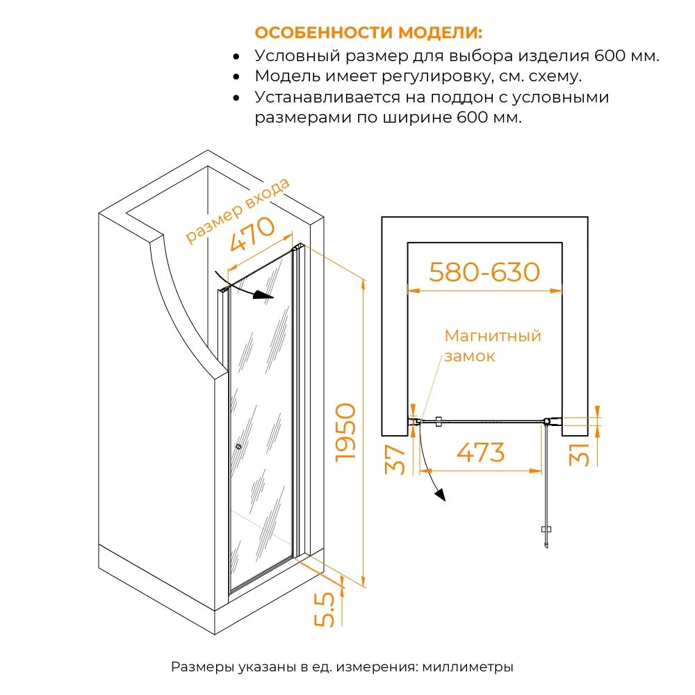 Душевая дверь RGW PA-03B NEW (Тонированное, 600)