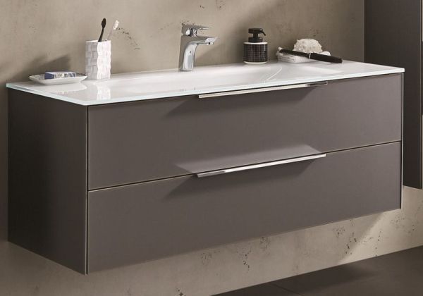 Puris Ice Line, тумба под раковину с ручками 1200 мм, цвет серое матовое стекло