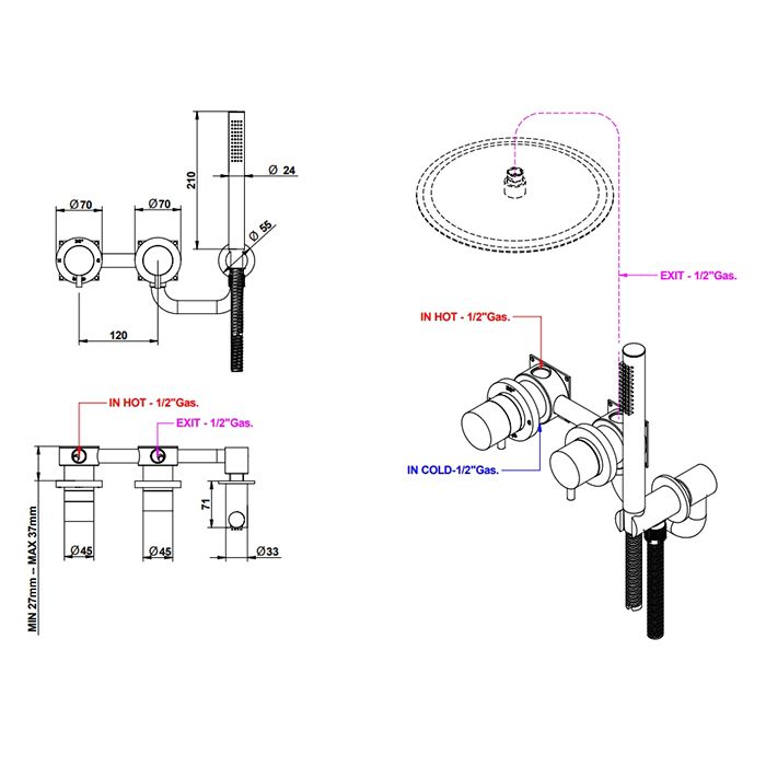 Bongio Time 2020 Встраиваемый смеситель для душа на 2 выхода, из нержавеющей стали (с внутренней частью), артикул 73551ASAD