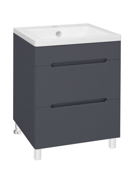 Тумба Runo Парма 60 2 ящика графит под умывальник УТ000001837 (Omega 60) (00-00001454)