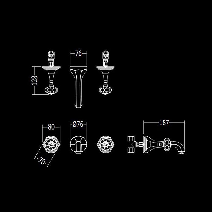Devon&Devon Excelsior Gemstone Смеситель для раковины на 3 отв. для настенного монтажа, цвет: хром, артикул EXC-GM133MCR