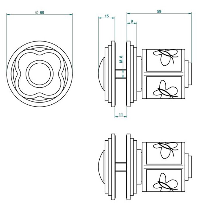 THG CAPUCINE MAUVE DECOR OR Ручка дверная одинарная, декор золото/лиловый, цвет полированное золото