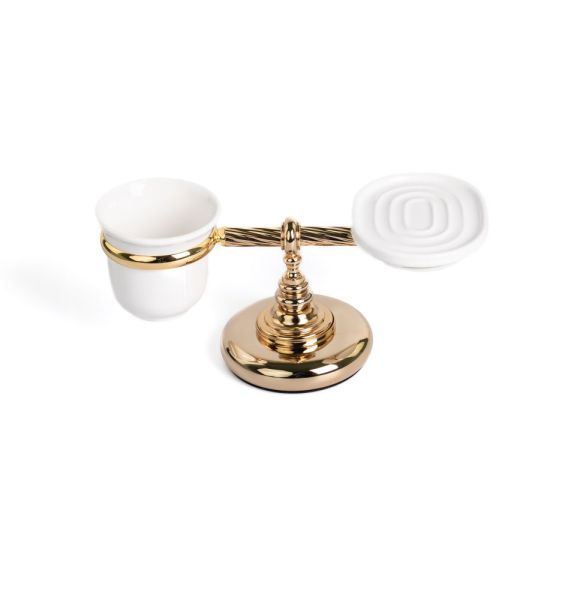Stil Haus Giunone, настольные керамические мыльница + стакан, цвет золото