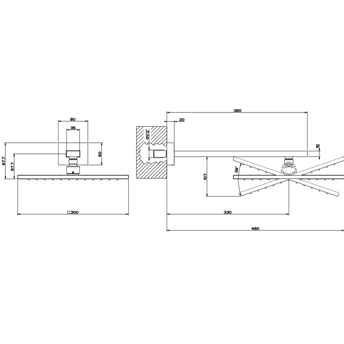 Gessi Rettangolo Верхний душ для настенного крепления 300x300мм, цвет: хром