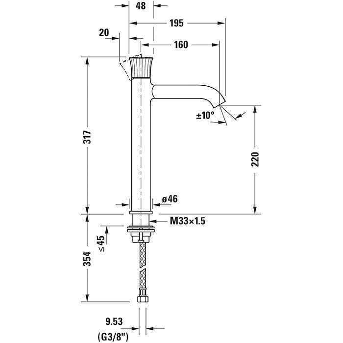 DURAVIT (White Tulip*) Однорычажный смеситель для умывальника 317 мм, хром