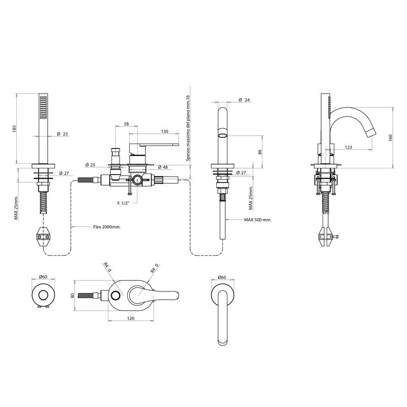 Bongio O'Clock Green Смеситель для ванны, цвет хром