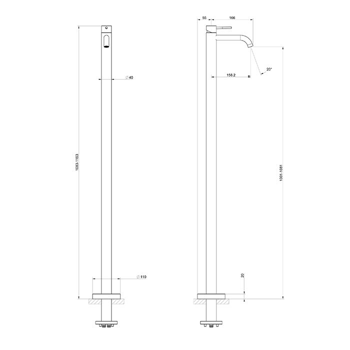GESSI 316 FLESSA Смеситель для раковины напольный, однорычажный, внешняя часть, цвет Black XL