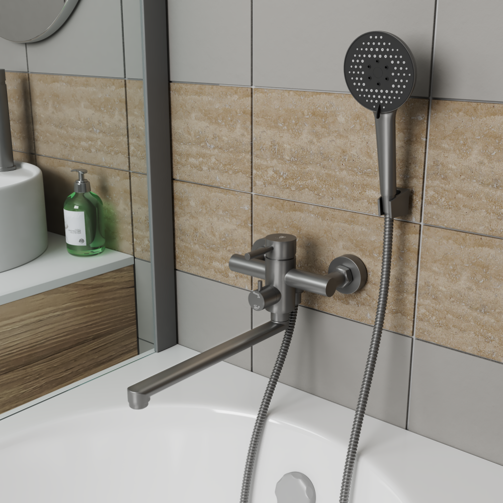 Смеситель для ванны с длинным поворотным изливом RUSH Melos (SUS1101-51Grey), артикул SUS1101-51Grey