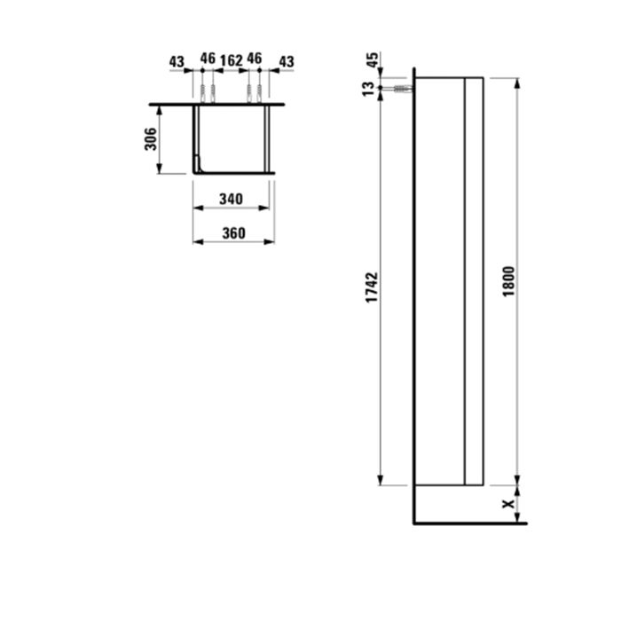 Laufen INO Шкаф подвесной, 360х305х1800мм, с 1 дверцей, петли слева SX, цвет: темный орех