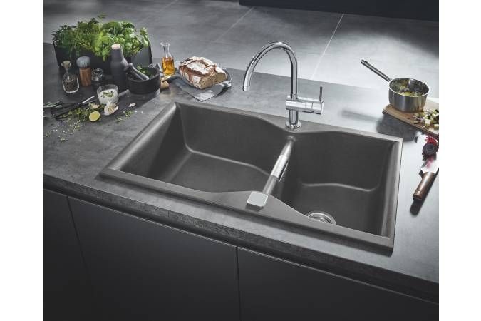 Мойка GROHE K700 с 2 чашами, 900 x 500 мм, серый гранит (31658AT0) Мойка GROHE K700 с 2 чашами, 900 x 500 мм, серый гранит (31658AT0)
