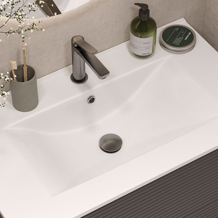 Выпуск для умывальника с переливом, матовый графит, Slide, IDDIS, SLIGM1Wi88, артикул SLIGM1Wi88