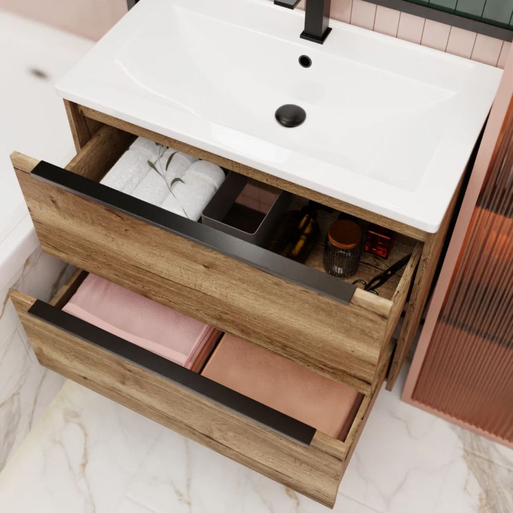 Тумба под раковину подвесная La Fenice Tesoro FNC-01-TES-DKK-80-2, коричневый, артикул FNC-01-TES-DKK-80-2