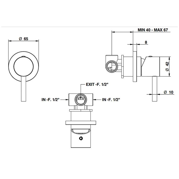 Bongio ON Смеситель скрытого монтажа ,розетка 65 мм, цвет хром (без внутр части 09761), артикул 68524CRRPPREU