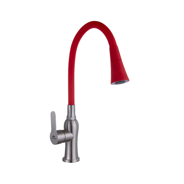 Смеситель для кухни с гибким изливом FASHUN A54801+N7358, сатин/красный