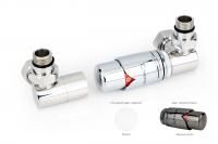 Автоматический терморегулятор 3D правый G 1/2" НР х G 3/4" НГ (набор) (Белый - Чёрный хром)