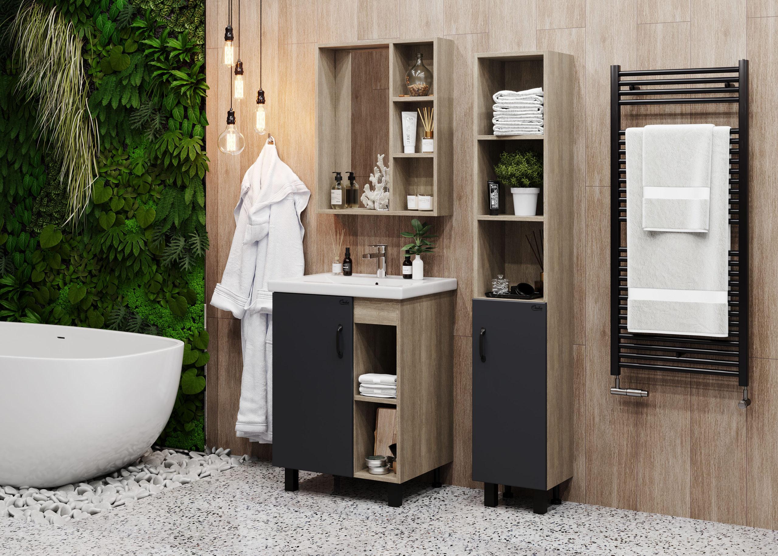 Пенал Onika Тимбер 30 напольный, серый мат./дуб сонома, правый