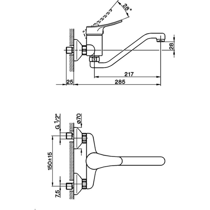 CISAL Смеситель однорычажный настенный для кухни,с поворотным изливом 285 мм, цвет хром