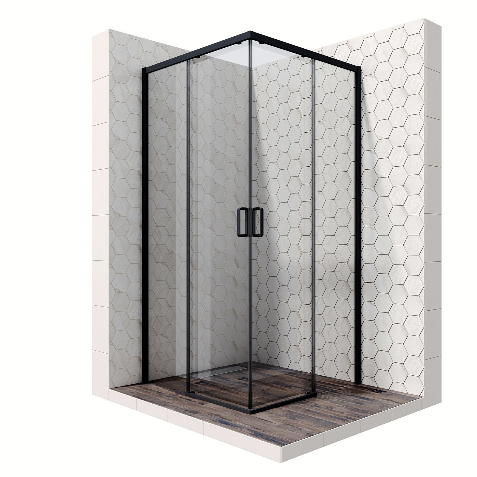 Душевой уголок Ambassador Queen Black 11011203-ST9, квадратный, линейный трап, 90х90