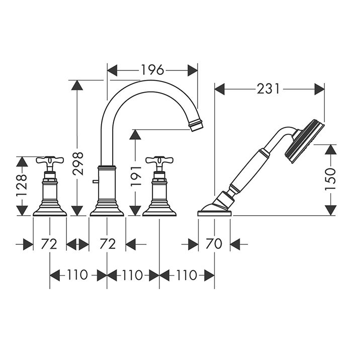 AX Montreux Смеситель для ванны , цвет полированный черный хром