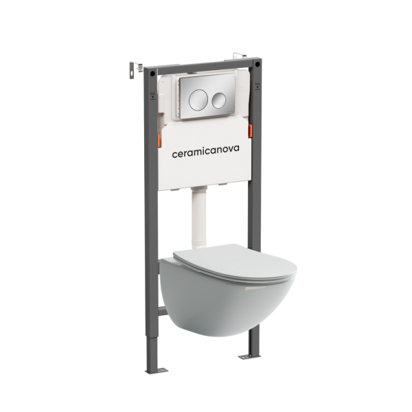 Комплект Подвесной унитаз Моно (Mono) Безободковый (Rimless) + Система инсталляции Баланс (Balance) кнопка Круг (Circle), хром глянцевый