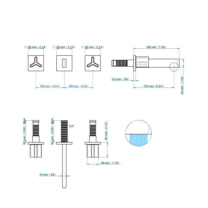 THG ICON-X CARBONE GOLD Смеситель для раковины настенный, на 3 отверстия, внешняя часть, цвет полированное золото