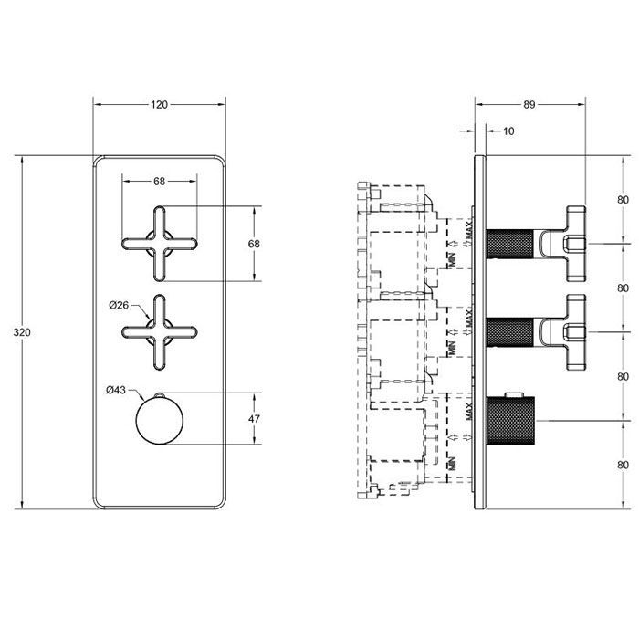 GESSI INCISO Встраиваемый термостатический смеситель на 2 источника, резьба 3/4" (внешние части), цвет: золото