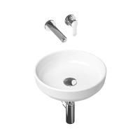 Комплект 4 в 1 Lavinia Boho Bathroom Sink Slim 21510178, накладная фарфоровая раковина 40 см, встраиваемый смеситель со скрытым механизмом, латунный сифон, донный клапан quick-clac