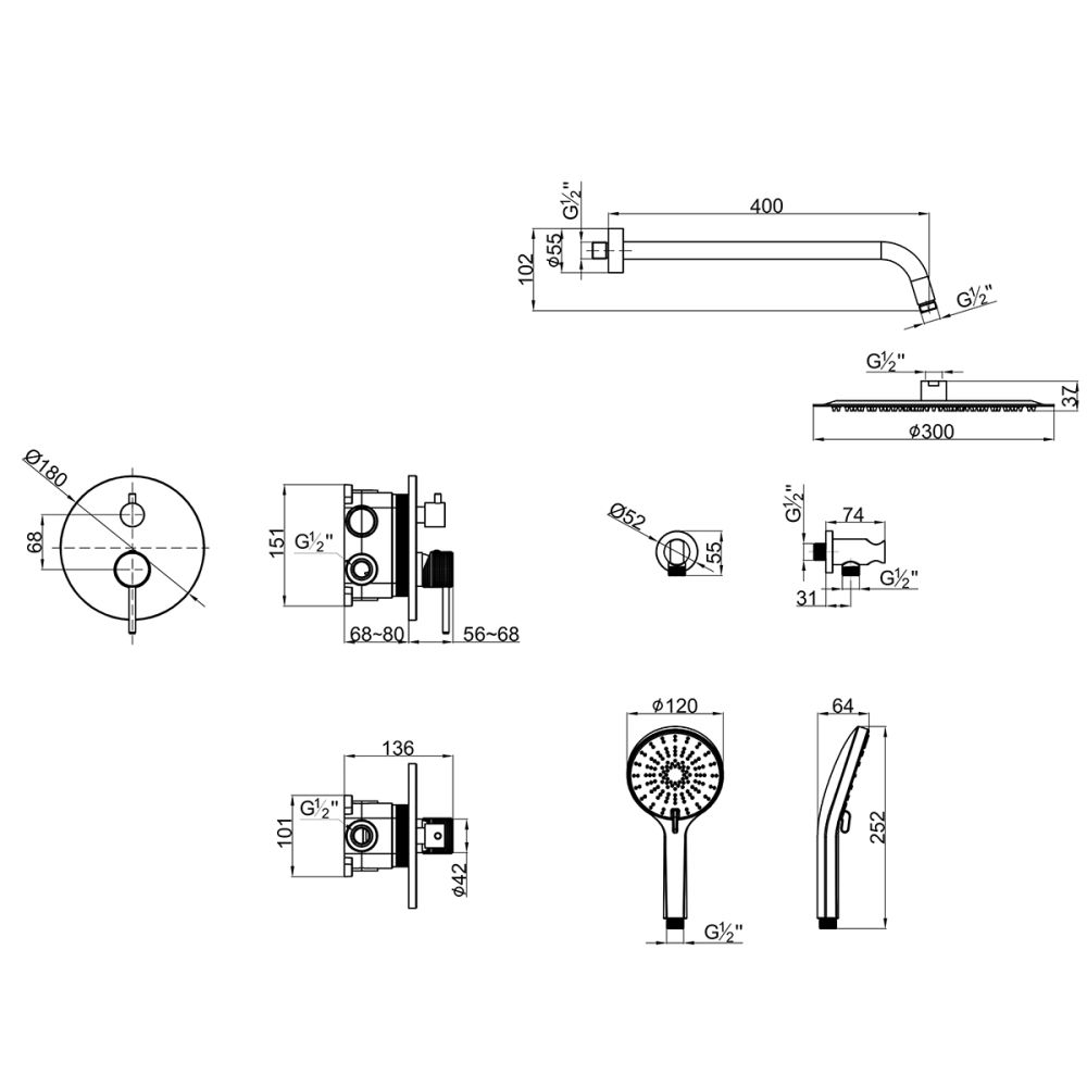 Смеситель Lemark Beluga для душа, встраиваемый (LMF-8055B-GM), артикул LMF-8055B-GM